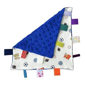 img 3 attached to 🏻 Soft Security Blanket with Colorful Tags - Baby Boy Blue Tagged Basketball, Football, Soccer Comforter for Child, Toddler, Kid - Ideal Shower Gift