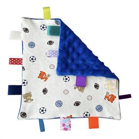 img 2 attached to 🏻 Soft Security Blanket with Colorful Tags - Baby Boy Blue Tagged Basketball, Football, Soccer Comforter for Child, Toddler, Kid - Ideal Shower Gift