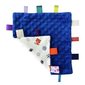 img 1 attached to 🏻 Soft Security Blanket with Colorful Tags - Baby Boy Blue Tagged Basketball, Football, Soccer Comforter for Child, Toddler, Kid - Ideal Shower Gift