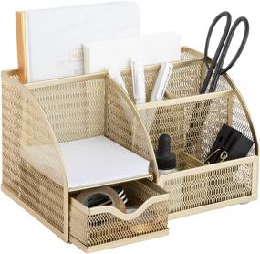 img 4 attached to 🖊️ Stylish Gold Desk Organizer and Storage Holder for Pens, Pencils, and Office Supplies - Enhance Your Home or Office Decor