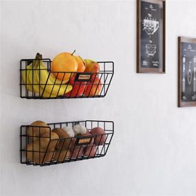 img 3 attached to 🧺 Enhanced Kitchen Organization and Storage with Wall35 Macon Wall-Mounted Metal Wire Baskets, Hanging Fruit Basket Set of 2 in Black