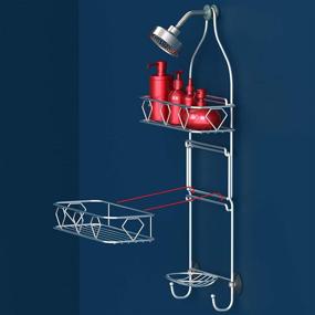 img 1 attached to 🚿 Enhanced! Vdomus Hanging Shower Caddy - 11.6” x 5” x 24.2”, Mesh Bathroom Shower Head Organizer for Shampoo, Soap, and More.