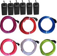 6 pack - tdltek neon glowing strobing electroluminescent wire/el wire set (blue, green, red, pink, purple, white) with 3 modes battery controllers логотип