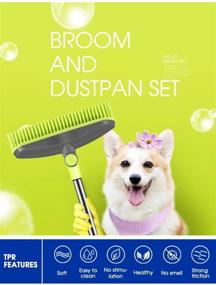 img 2 attached to 🧹 Rubber Push Broom and Dustpan Set with Adjustable Handle - Self Cleaning Indoor and Outdoor Angle Brooms for Home, Floor Sweeping, Kids, Pets - Long Handle Brooms for Carpet, Dog, Cat - Versatile Household Cleaning Tools