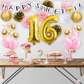 img 2 attached to Furuix Pink Gold 16th Birthday Party Decorations: Balloons, Pom Poms, Confetti & More!