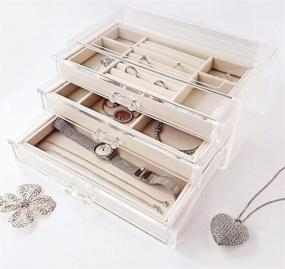 img 2 attached to Acrylic Jewelry Organizer Box with 3 Drawers - Clear Jewelry Boxes for Women: Earrings, Rings, Bangles, Bracelets, and Necklaces - Velvet Jewelry Display Case and Holder Storage