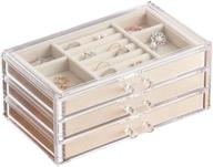 acrylic jewelry organizer box with 3 drawers - clear jewelry boxes for women: earrings, rings, bangles, bracelets, and necklaces - velvet jewelry display case and holder storage logo