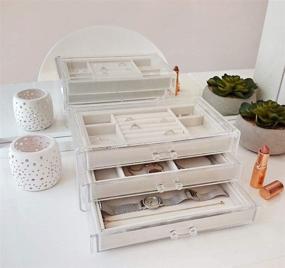 img 3 attached to Acrylic Jewelry Organizer Box with 3 Drawers - Clear Jewelry Boxes for Women: Earrings, Rings, Bangles, Bracelets, and Necklaces - Velvet Jewelry Display Case and Holder Storage