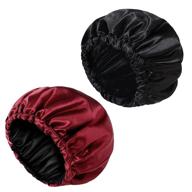 adjustable reversible satin sleep cap for women and girls - double layer large bonnet (black and wine red) logo