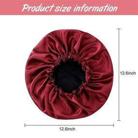 img 2 attached to Adjustable Reversible Satin Sleep Cap for Women and Girls - Double Layer Large Bonnet (Black and Wine Red)