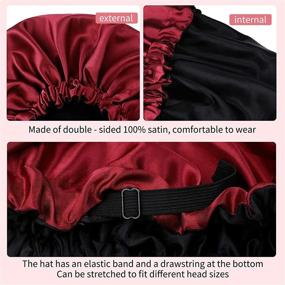 img 1 attached to Adjustable Reversible Satin Sleep Cap for Women and Girls - Double Layer Large Bonnet (Black and Wine Red)