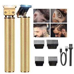 img 4 attached to Rechargeable Cordless T-Blade Close Cutting Hair Clippers for Men - Zero Gapped Professional Hair Trimmer with 4 Combs, Ideal for Haircuts, Beard Shaving, and Barbershops (Gold)