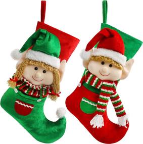 img 4 attached to 🎅 SpecialYou 2 Pack Personalized Christmas Stockings: Large 20 Inch Stocking Decorations with Funny Boy and Girl Elves for Xmas Tree and Fireplace Ornaments