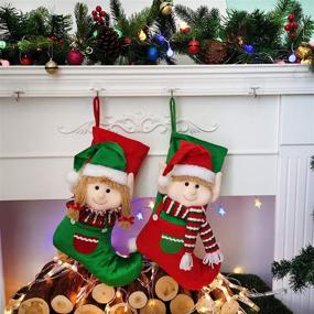 img 3 attached to 🎅 SpecialYou 2 Pack Personalized Christmas Stockings: Large 20 Inch Stocking Decorations with Funny Boy and Girl Elves for Xmas Tree and Fireplace Ornaments