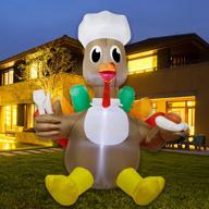 6 ft light up turkey inflatable for thanksgiving - let's eat chef turkey blow up outdoor decoration for yard, garden, lawn, and porch fall decor by ofit. logo
