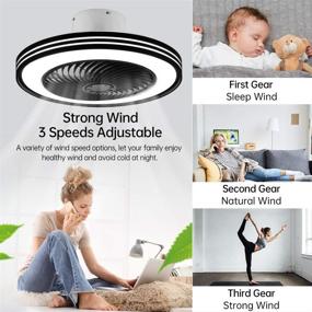 img 2 attached to IYUNXI Black Ceiling Fan with Lights and Remote Control, Invisible Blades Modern Low Profile Enclosed Ceiling Fan Light Kit, 20-inch, 72W LED Fandelier for Kids Bedroom, Dimmable with 3 Colors and 3 Speeds