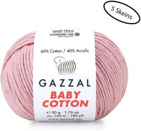 img 1 attached to 🧶 Pack of 5 Skeins, Total 8.8 Oz. Gazzal Baby Cotton, Each 1.76 Oz (50g) / 150 Yards (165m), Soft and Fine Baby Yarn, 60% Cotton, Pink - 3444