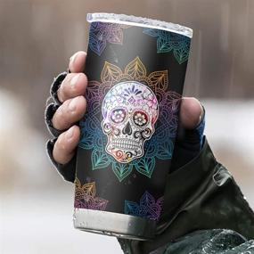 img 1 attached to 🎨 64HYDRO 20oz Mandala Sugar Skull Zero Given Tumbler Cup: Insulated Travel Coffee Mug with Lid