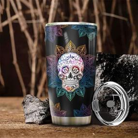 img 2 attached to 🎨 64HYDRO 20oz Mandala Sugar Skull Zero Given Tumbler Cup: Insulated Travel Coffee Mug with Lid