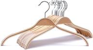 👚 js hanger lightweight non slip wooden hangers - 10 pack: heavy duty coat hangers with soft stripes for camisole, jacket, dress clothes, sweater, natural finish logo