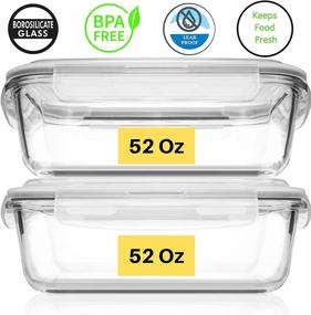 img 1 attached to 🍽️ 6.5 Cups/ 52 Oz 4 Piece Glass Food Storage/Baking Container Set w/Locking Lid - BPA Free & Leak Proof - Microwave, Dishwasher, Fridge, Freezer n Oven Safe