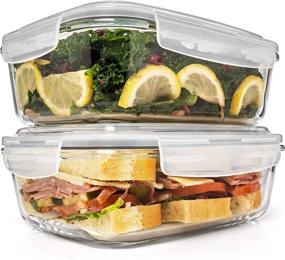 img 4 attached to 🍽️ 6.5 Cups/ 52 Oz 4 Piece Glass Food Storage/Baking Container Set w/Locking Lid - BPA Free & Leak Proof - Microwave, Dishwasher, Fridge, Freezer n Oven Safe