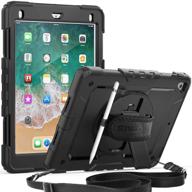 📱 seymac full body protection case with screen protector & pencil holder for ipad 5th/6th generation and ipad air 2 - 360° rotating stand & shoulder strap (black) логотип