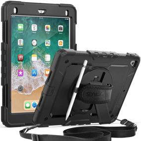 img 4 attached to 📱 SEYMAC Full Body Protection Case with Screen Protector & Pencil Holder for iPad 5th/6th Generation and iPad Air 2 - 360° Rotating Stand & Shoulder Strap (Black)