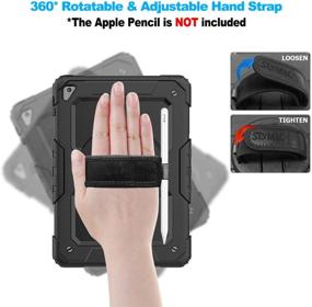 img 2 attached to 📱 SEYMAC Full Body Protection Case with Screen Protector & Pencil Holder for iPad 5th/6th Generation and iPad Air 2 - 360° Rotating Stand & Shoulder Strap (Black)