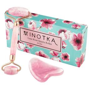 img 4 attached to 🌹 INOTKA Brazilian Rose Quartz Luxe Roller and Gua Sha Facial Kit for Lymphatic Drainage, Face Depuffing, Body Massager