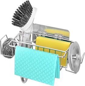 img 4 attached to Qodalyth Kitchen Sink Sponge Holder - 5-in-1 Sink Caddy with Space-Saving Size and Stable Stainless Steel Design