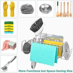 img 3 attached to Qodalyth Kitchen Sink Sponge Holder - 5-in-1 Sink Caddy with Space-Saving Size and Stable Stainless Steel Design