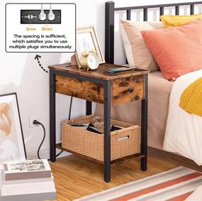 img 1 attached to HOOBRO Narrow Nightstand with Drawer & USB Ports & Power Outlets - Side Table with Charging Station for Small Spaces in Living Room or Bedroom - Wood Look Accent Table, Rustic Brown (Model BF041BZ01)