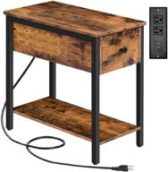 hoobro narrow nightstand with drawer & usb ports & power outlets - side table with charging station for small spaces in living room or bedroom - wood look accent table, rustic brown (model bf041bz01) logo