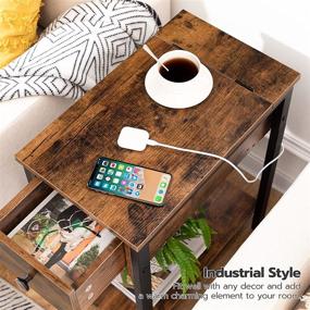 img 3 attached to HOOBRO Narrow Nightstand with Drawer & USB Ports & Power Outlets - Side Table with Charging Station for Small Spaces in Living Room or Bedroom - Wood Look Accent Table, Rustic Brown (Model BF041BZ01)