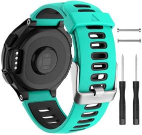 img 4 attached to ISABAKE Compatible Forerunner 735XT Band Soft Silicone Sport Watch Strap Wristbands For Forerunner 220 230 235 620 630 Approach S20 S5 S6(Black/Green Teal)