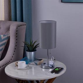 img 3 attached to 🛋️ Doowo Grey Bedside Lamp for Bedroom, with Dual 2-Pin Outlets, Pull Chain Small Table Lamp for Nightstand, Metal Base & Fabric Shade, Ideal for Living Room & Office (Bulb Not Included)