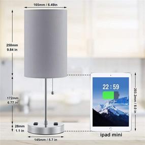 img 1 attached to 🛋️ Doowo Grey Bedside Lamp for Bedroom, with Dual 2-Pin Outlets, Pull Chain Small Table Lamp for Nightstand, Metal Base & Fabric Shade, Ideal for Living Room & Office (Bulb Not Included)