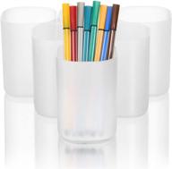 📚 marbrasse desk organizer - 6-piece pen holder cup set, stationery caddy for office, school, home supplies in translucent white логотип