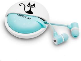 img 4 attached to Наушники QearFun Stereo с котиковыми ушками с микрофоном и чехлом для хранения - синие, внутриканальные наушники 3,5 мм для смартфона, МП3, iPod, ПК музыки.