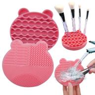 💄 makeup brush cleaning mat and brush drying storage stand holder - efficient makeup removal & instant brush cleaning (blue) + bonus (pink) logo