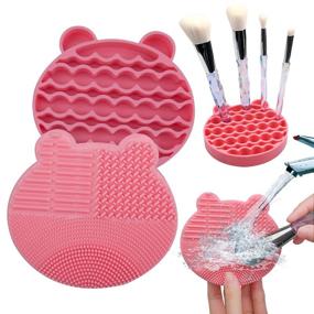 img 4 attached to 💄 Makeup Brush Cleaning Mat and Brush Drying Storage Stand Holder - Efficient Makeup Removal & Instant Brush Cleaning (Blue) + Bonus (Pink)