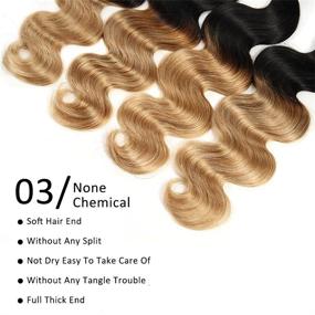 img 1 attached to Набор из 3 пучков волос Kapelli Hair Ombre из бразильских человеческих волос 10A Virgin Remy Body Wave - 2-цветное черное с блондином (12, 14, 16 дюймов)