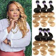 набор из 3 пучков волос kapelli hair ombre из бразильских человеческих волос 10a virgin remy body wave - 2-цветное черное с блондином (12, 14, 16 дюймов) логотип