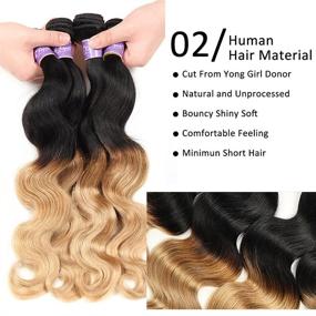 img 2 attached to Набор из 3 пучков волос Kapelli Hair Ombre из бразильских человеческих волос 10A Virgin Remy Body Wave - 2-цветное черное с блондином (12, 14, 16 дюймов)