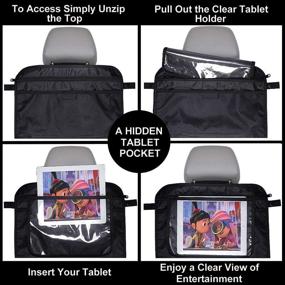 img 1 attached to 🚗 AZAMIA Car Backseat Organizer: Ultimate Storage Solution with Tablet Holder, 9 Pockets, Kick Mats - 2-Pack