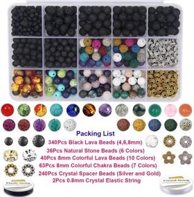 img 3 attached to EuTengHao Lava Beads Stone Kit: 721Pcs 8mm Chakra & Natural Stone Beads for Essential Oil Diffusing Bracelets - DIY Jewelry Making Supplies with Spacers & Elastic String