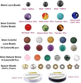 img 1 attached to EuTengHao Lava Beads Stone Kit: 721Pcs 8mm Chakra & Natural Stone Beads for Essential Oil Diffusing Bracelets - DIY Jewelry Making Supplies with Spacers & Elastic String