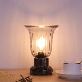 img 4 attached to Vintage Traditional Table Lamp with Gray Transparent Glass Lampshade, ON/Off Switch, Bedside Lamp for Small Spaces, Industrial Style for Bedroom Living Room Home Decor, 3-Way Dimmable LED Bulb Included