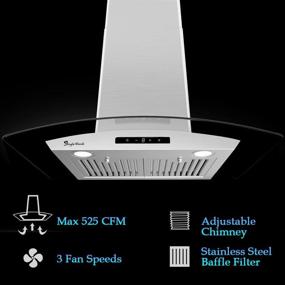 img 2 attached to 🔥 30 Inch Stainless Steel Wall Mount Range Hood - Singlehomie 525 CFM Glass Stove Vent Hoods | 3 Speed Fan | Ducted Exhaust Vent | LED Lights | Sensor Touch Control | Convertible Chimney | Aluminum Filter